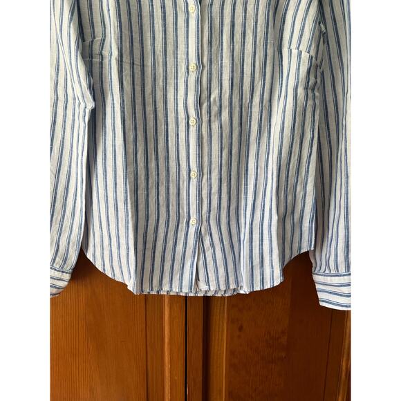 NWOT UNTUCKit Women's Linen Wehlen Stripe Button Up Shirt Blue/White Size 2 - Picture 3 of 11